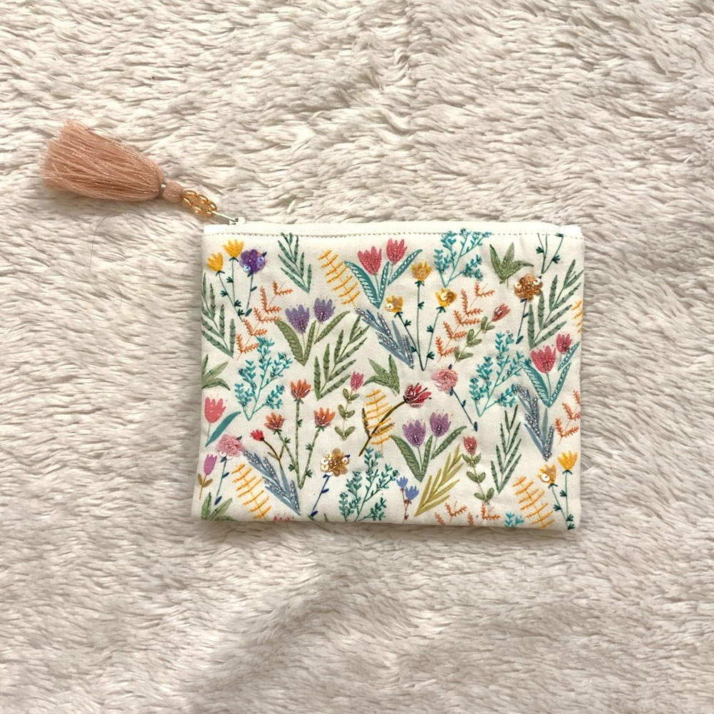 Floral Embroidered Makeup Pouch